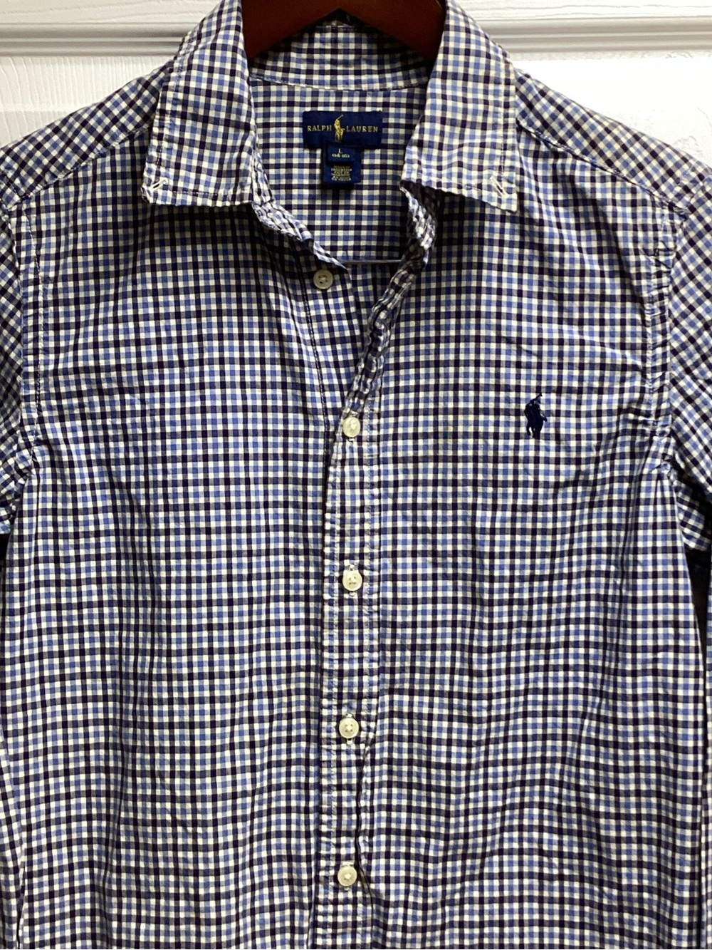 Ralph Lauren Navy and White Gingham Button-Down Shirt Lg 14-16